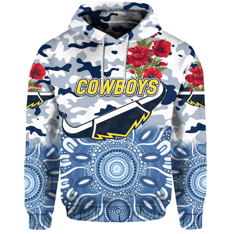 (Custom Personalised) North Queensland Cowboys ANZAC 2022 Zip Up And Pullover Hoodie Indigenous Vibes - White LT8 - Vibe Hoodie Shop