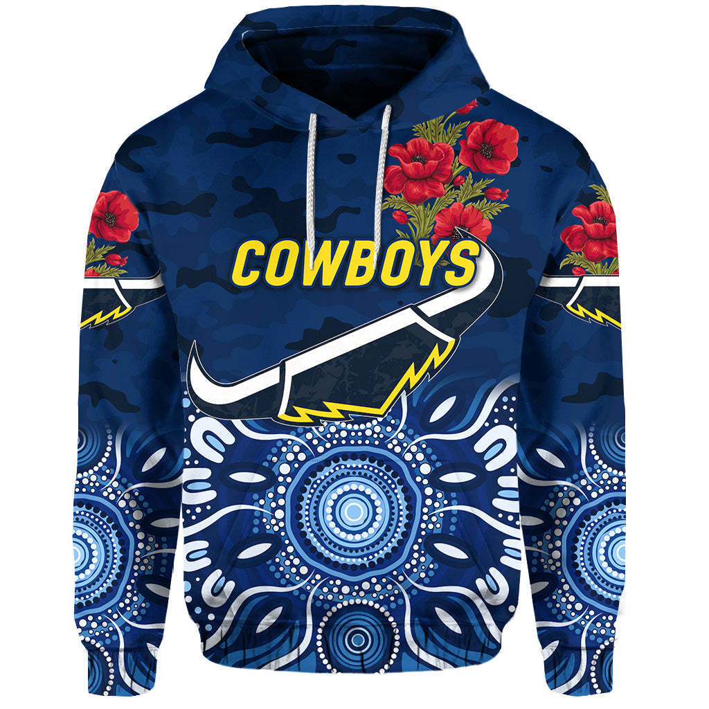 (Custom Personalised) North Queensland Cowboys ANZAC 2022 Zip Up And Pullover Hoodie Indigenous Vibes - Blue LT8 - Vibe Hoodie Shop