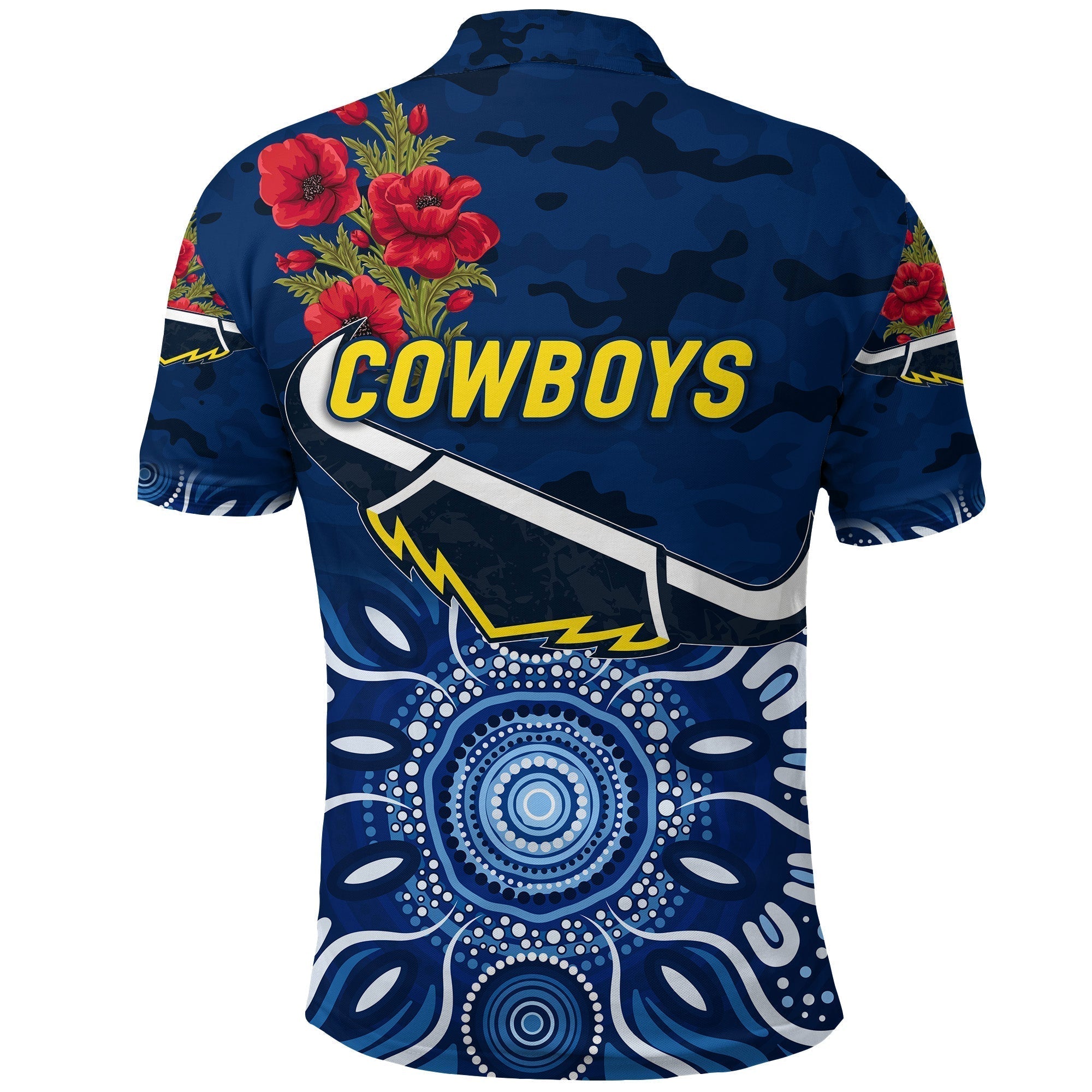 North Queensland Cowboys ANZAC 2022 Polo Shirt Indigenous Vibes - Blue - Vibe Hoodie Shop