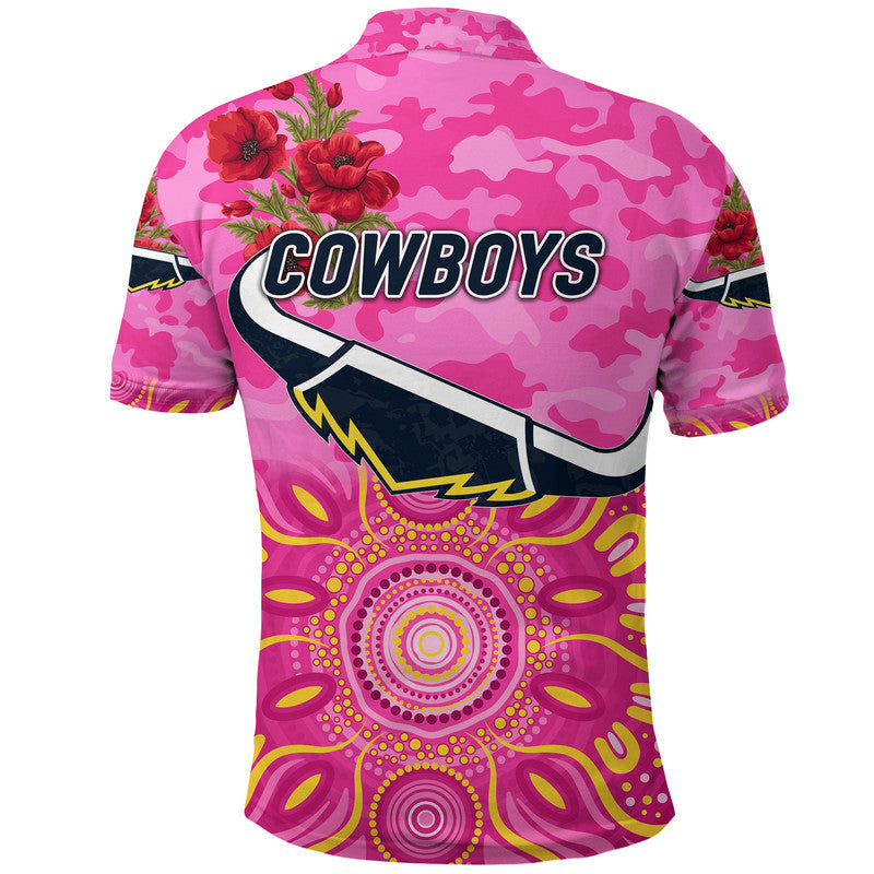 Cowboys ANZAC Polo Shirt Indigenous Vibes - Pink - Vibe Hoodie Shop