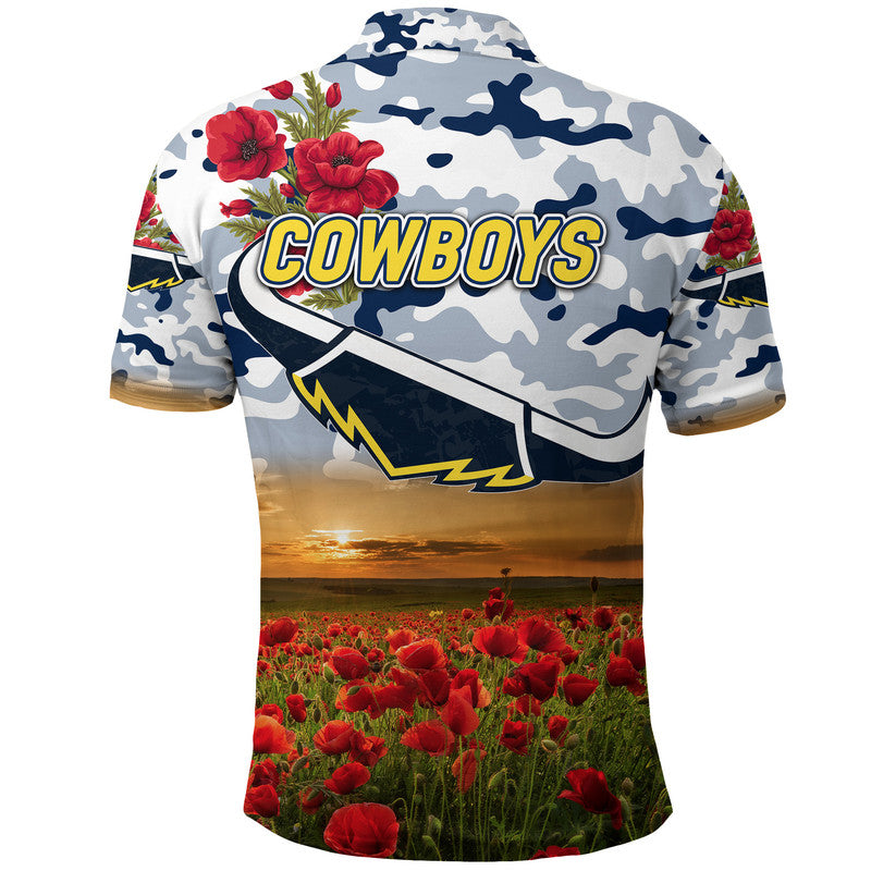 North Queensland Cowboys ANZAC 2022 Polo Shirt Poppy Flowers Vibes - White - Vibe Hoodie Shop