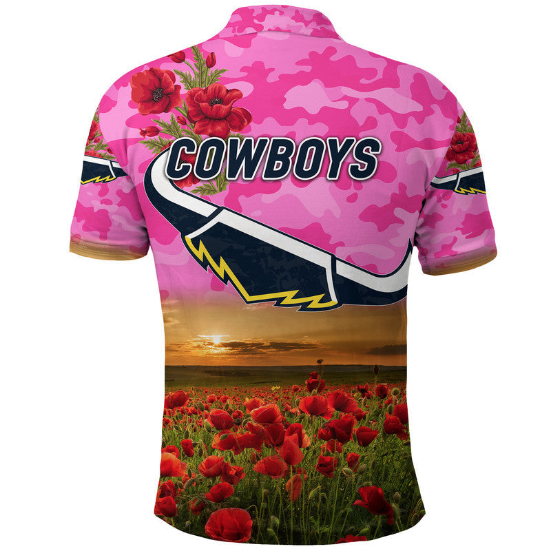 Cowboys ANZAC Polo Shirt Poppy Flowers Vibes - Pink - Vibe Hoodie Shop