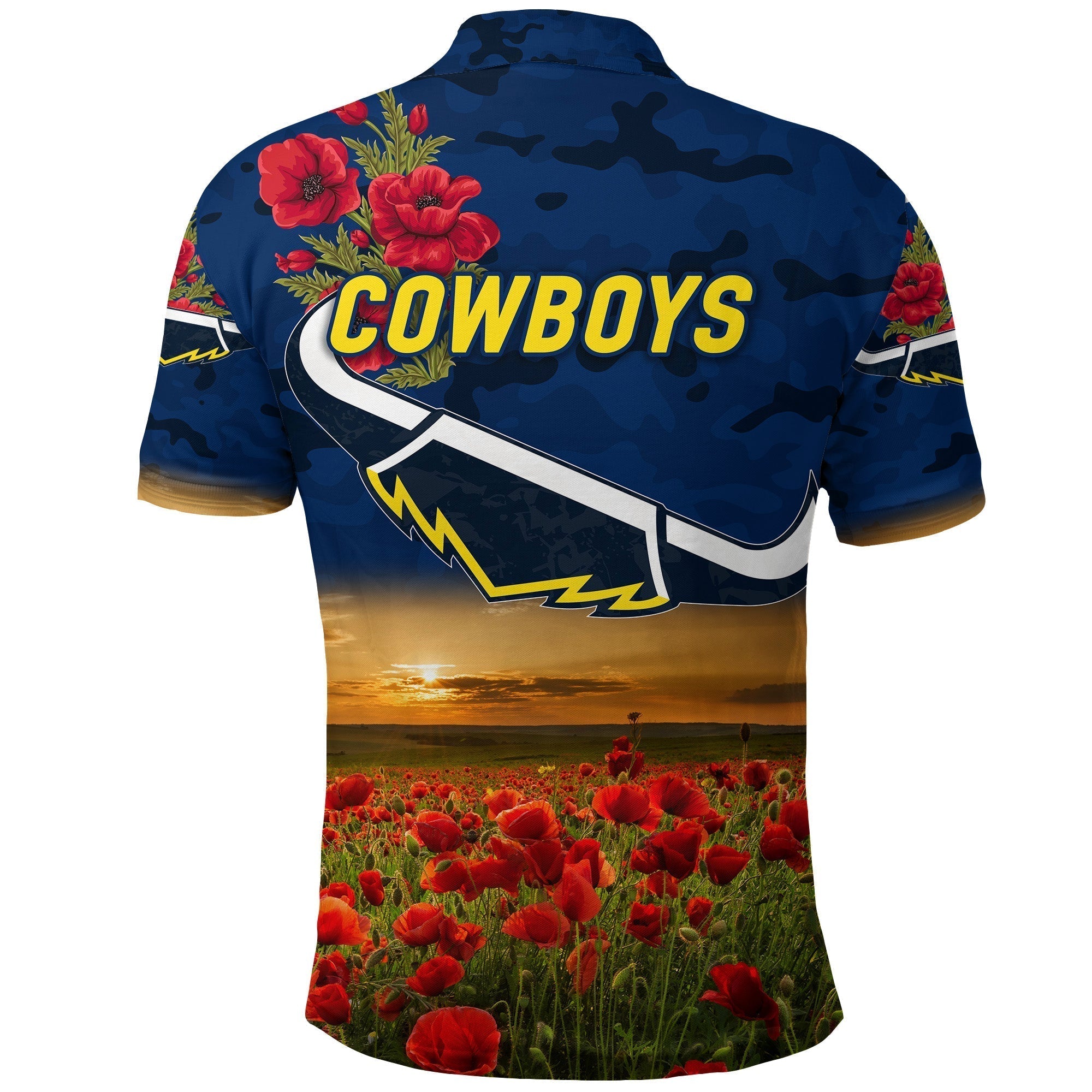 North Queensland Cowboys ANZAC 2022 Polo Shirt Poppy Flowers Vibes - Blue - Vibe Hoodie Shop