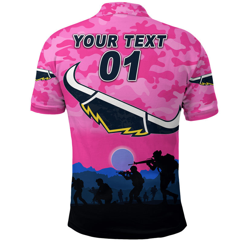 (Custom Personalised) North Queensland Cowboys ANZAC 2022 Polo Shirt Simple Style - Pink - Vibe Hoodie Shop