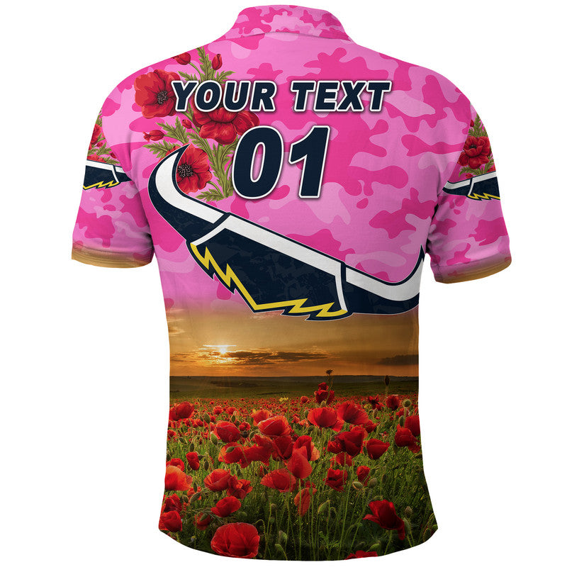 (Custom Personalised) North Queensland Cowboys ANZAC 2022 Polo Shirt Poppy Flowers Vibes - Pink - Vibe Hoodie Shop
