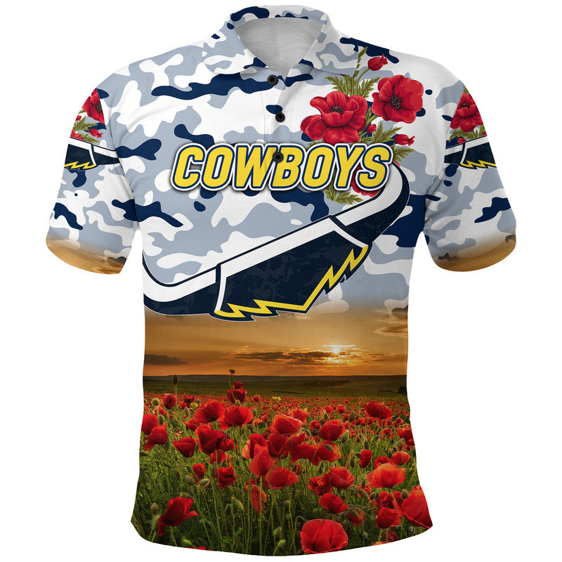 North Queensland Cowboys ANZAC 2022 Polo Shirt Poppy Flowers Vibes - White - Vibe Hoodie Shop
