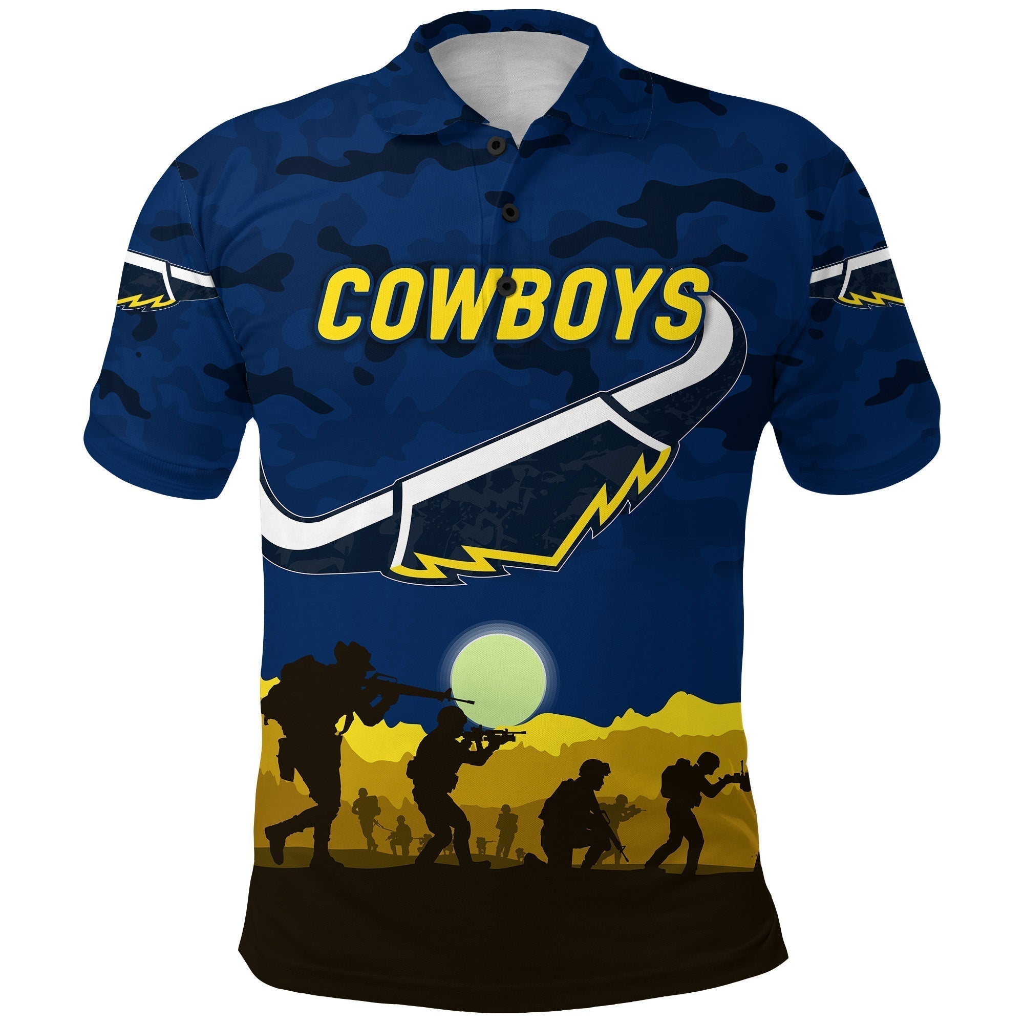 (Custom Personalised) North Queensland Cowboys ANZAC 2022 Polo Shirt Simple Style - Blue - Vibe Hoodie Shop