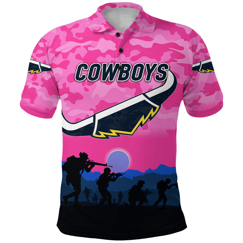 (Custom Personalised) North Queensland Cowboys ANZAC 2022 Polo Shirt Simple Style - Pink - Vibe Hoodie Shop