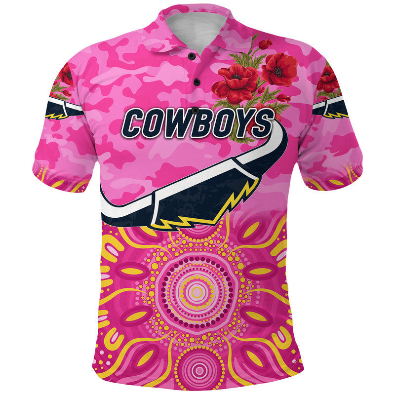 Cowboys ANZAC Polo Shirt Indigenous Vibes - Pink - Vibe Hoodie Shop