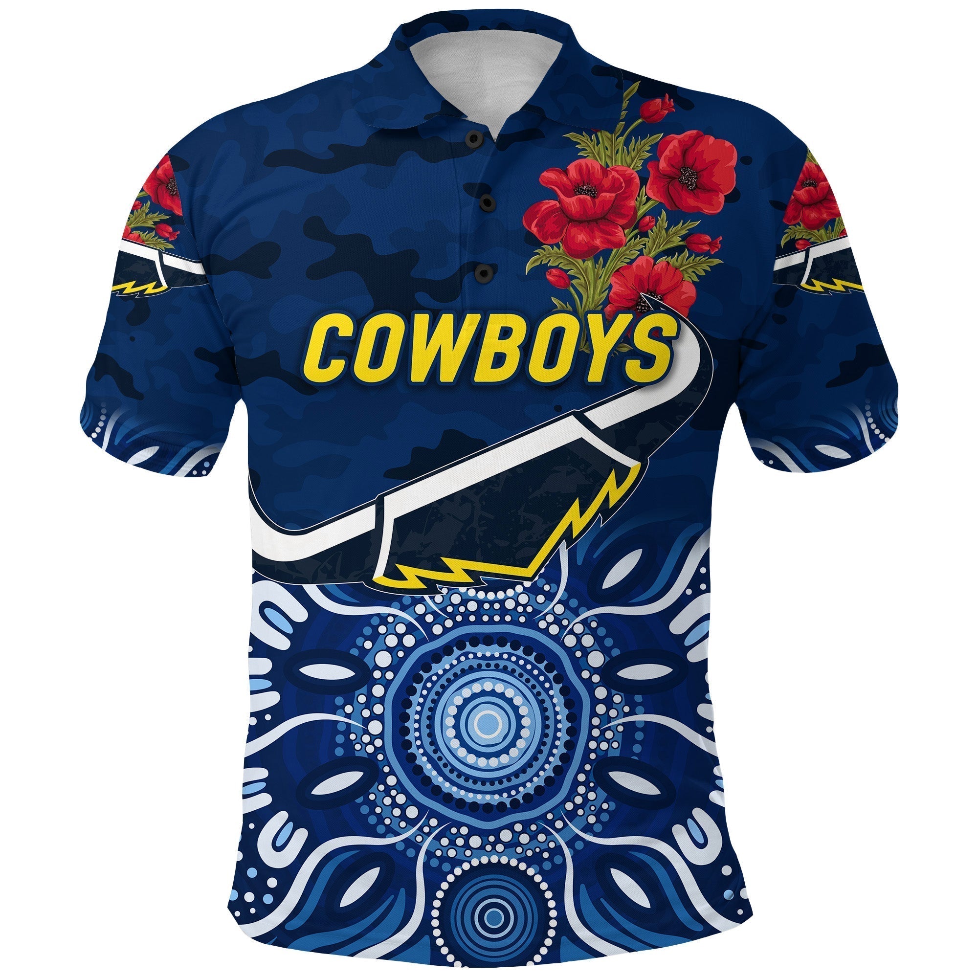North Queensland Cowboys ANZAC 2022 Polo Shirt Indigenous Vibes - Blue - Vibe Hoodie Shop