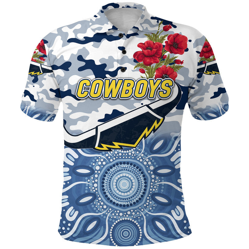 (Custom Personalised) Cowboys ANZAC Polo Shirt Indigenous Vibes - White - Vibe Hoodie Shop