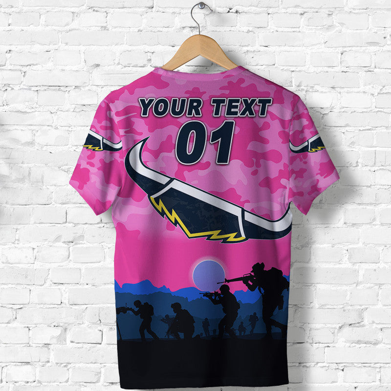 (Custom Personalised) North Queensland Cowboys ANZAC 2022 T shirt Simple Style - Pink - Vibe Hoodie Shop