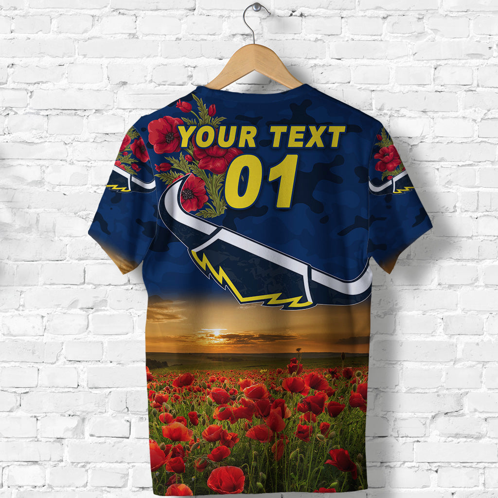 (Custom Personalised) North Queensland Cowboys ANZAC 2022 T shirt Poppy Flowers Vibes - Blue - Vibe Hoodie Shop