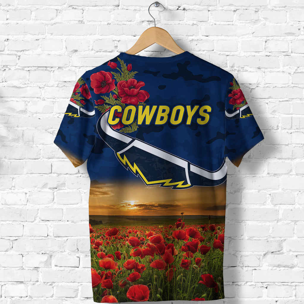 North Queensland Cowboys ANZAC 2022 T shirt Poppy Flowers Vibes - Blue - Vibe Hoodie Shop