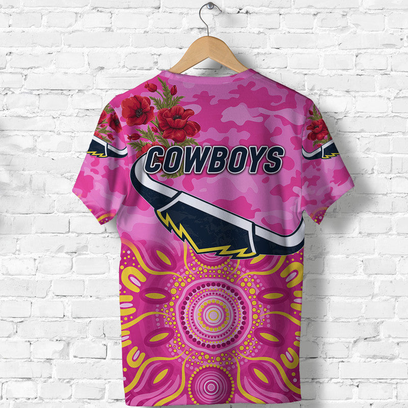 North Queensland Cowboys ANZAC 2022 T shirt Indigenous Vibes - Pink - Vibe Hoodie Shop