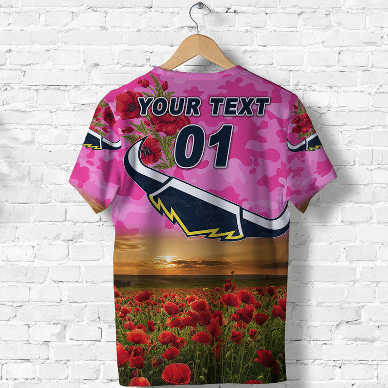 (Custom Personalised) North Queensland Cowboys ANZAC 2022 T shirt Poppy Flowers Vibes - Pink - Vibe Hoodie Shop