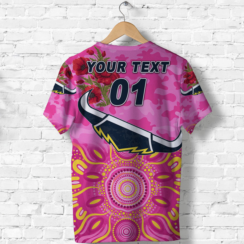 (Custom Personalised) North Queensland Cowboys ANZAC 2022 T shirt Indigenous Vibes - Pink - Vibe Hoodie Shop