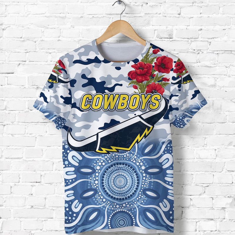 (Custom Personalised) North Queensland Cowboys ANZAC 2022 T shirt Indigenous Vibes - White - Vibe Hoodie Shop