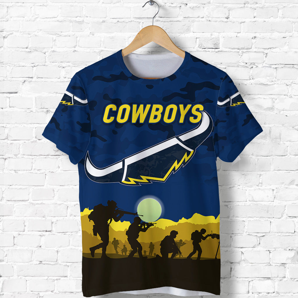 (Custom Personalised) North Queensland Cowboys ANZAC 2022 T shirt Simple Style - Blue - Vibe Hoodie Shop