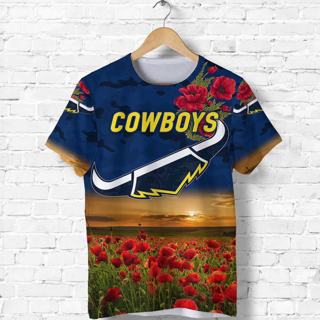 North Queensland Cowboys ANZAC 2022 T shirt Poppy Flowers Vibes - Blue - Vibe Hoodie Shop