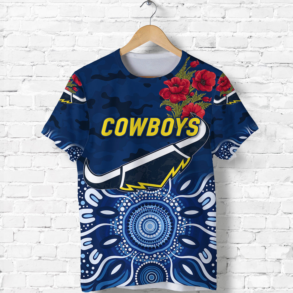 (Custom Personalised) North Queensland Cowboys ANZAC 2022 T shirt Indigenous Vibes - Blue - Vibe Hoodie Shop