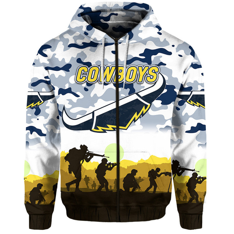 North Queensland Cowboys ANZAC 2022 Zip Up And Pullover Hoodie Simple Style - White LT8 - Vibe Hoodie Shop