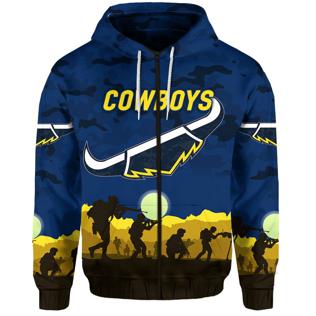 North Queensland Cowboys ANZAC 2022 Zip Up And Pullover Hoodie Simple Style - Blue LT8 - Vibe Hoodie Shop