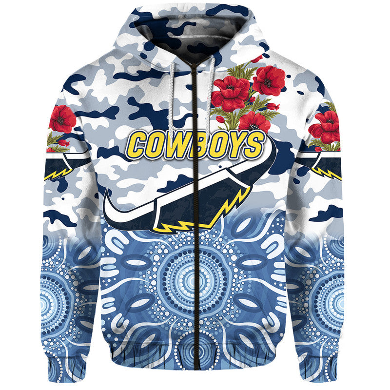 North Queensland Cowboys ANZAC 2022 Zip Up And Pullover Hoodie Indigenous Vibes - White LT8 - Vibe Hoodie Shop