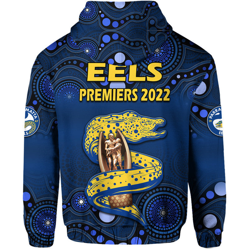 Parramatta Eels Rugby Premiers 2022 Zip Up And Pullover Hoodie Eels Champion Aboriginal Dot Blue Style LT9 - Vibe Hoodie Shop