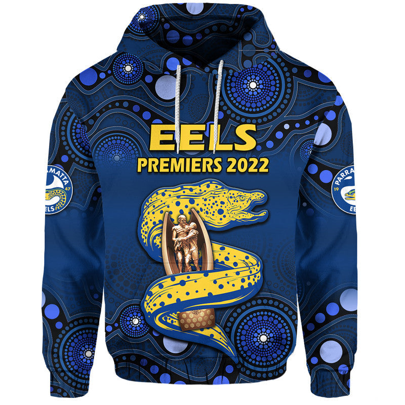 Parramatta Eels Rugby Premiers 2022 Zip Up And Pullover Hoodie Eels Champion Aboriginal Dot Blue Style LT9 - Vibe Hoodie Shop