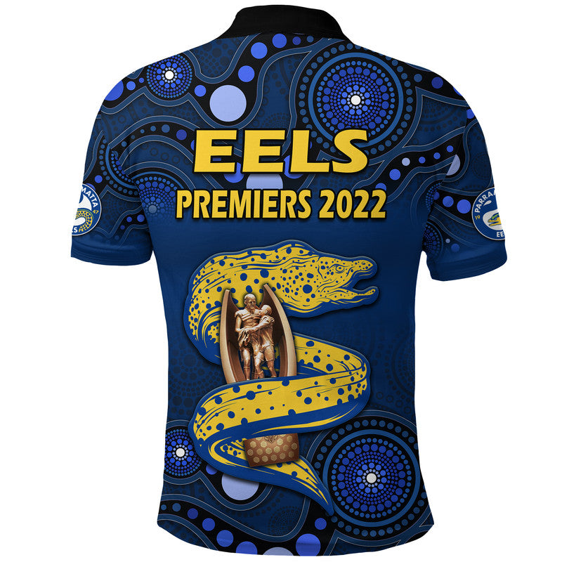 Parramatta Eels Rugby Premiers 2022 Polo Shirt Eels Champion Aboriginal Dot Blue Style LT9 - Vibe Hoodie Shop