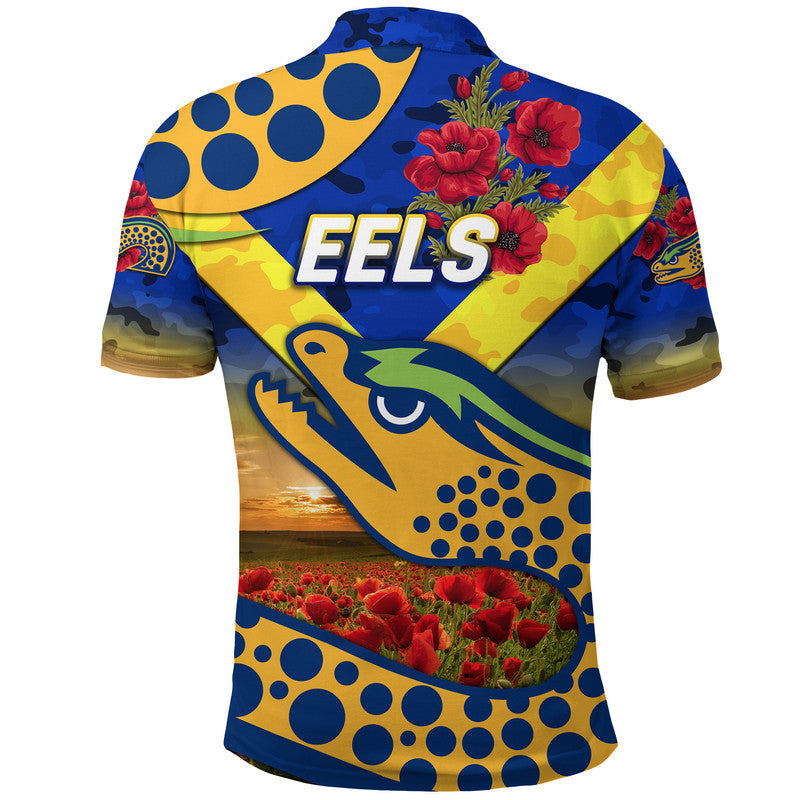 Parramatta Eels ANZAC 2022 Polo Shirt Poppy Flowers Vibes - Blue - Vibe Hoodie Shop