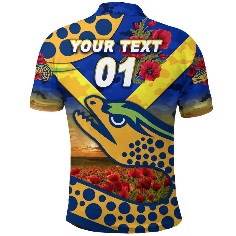 (Custom Personalised) Parramatta Eels ANZAC 2022 Polo Shirt Poppy Flowers Vibes - Blue - Vibe Hoodie Shop
