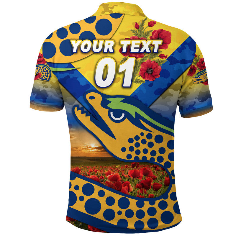 (Custom Personalised) Parramatta Eels ANZAC 2022 Polo Shirt Poppy Flowers Vibes - Gold - Vibe Hoodie Shop