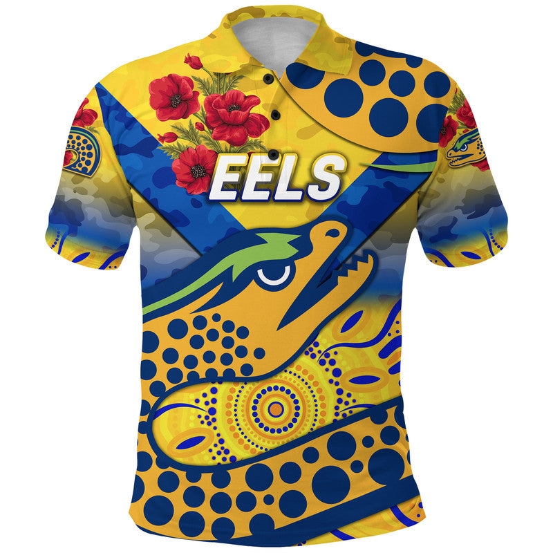 (Custom Personalised) Parramatta Eels ANZAC 2022 Polo Shirt Indigenous Vibes - Gold - Vibe Hoodie Shop