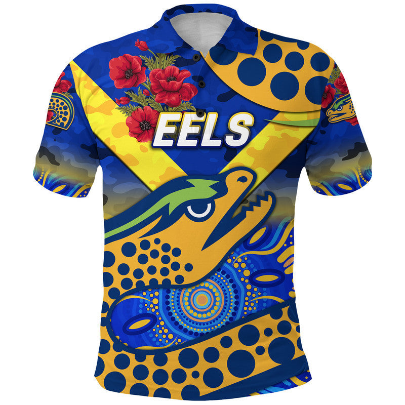 (Custom Personalised) Parramatta Eels ANZAC 2022 Polo Shirt Indigenous Vibes - Blue - Vibe Hoodie Shop