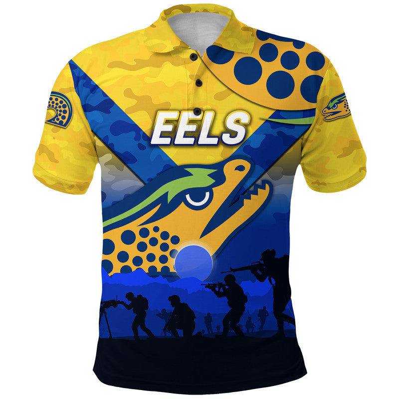 (Custom Personalised) Parramatta Eels ANZAC 2022 Polo Shirt Simple Style - Gold - Vibe Hoodie Shop