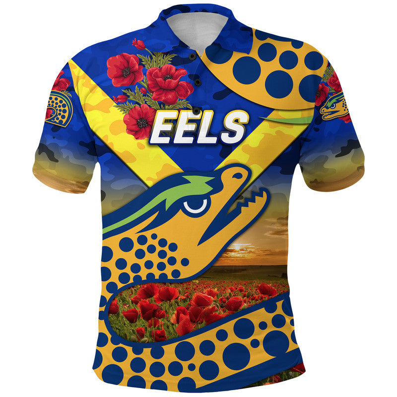 Parramatta Eels ANZAC 2022 Polo Shirt Poppy Flowers Vibes - Blue - Vibe Hoodie Shop