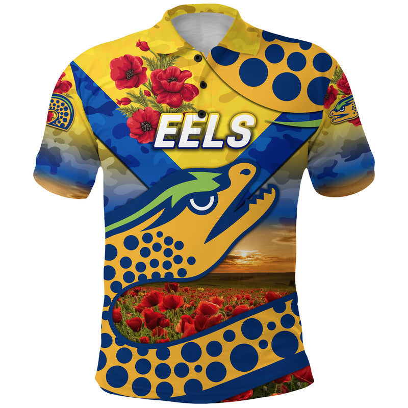 (Custom Personalised) Parramatta Eels ANZAC 2022 Polo Shirt Poppy Flowers Vibes - Gold - Vibe Hoodie Shop