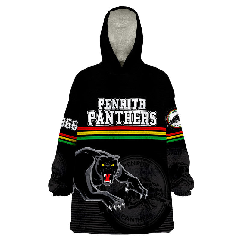 Penrith Panthers Retro 1966 Wearable Blanket Hoodie Black - Vibe Hoodie Shop