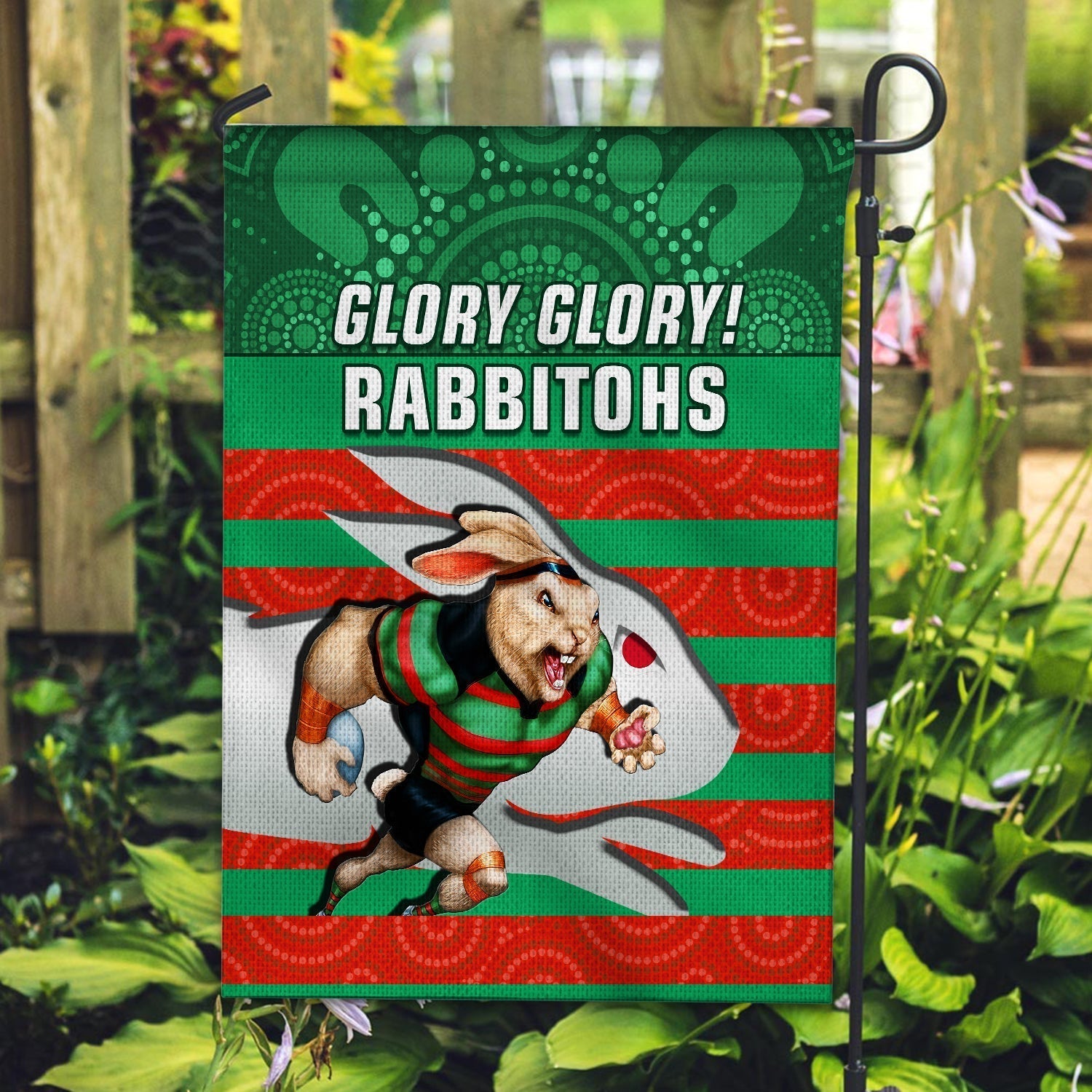 Rabbitohs Rugby Flag Aboriginal Dot Painting Glory Glory Sporty Style - Vibe Hoodie Shop