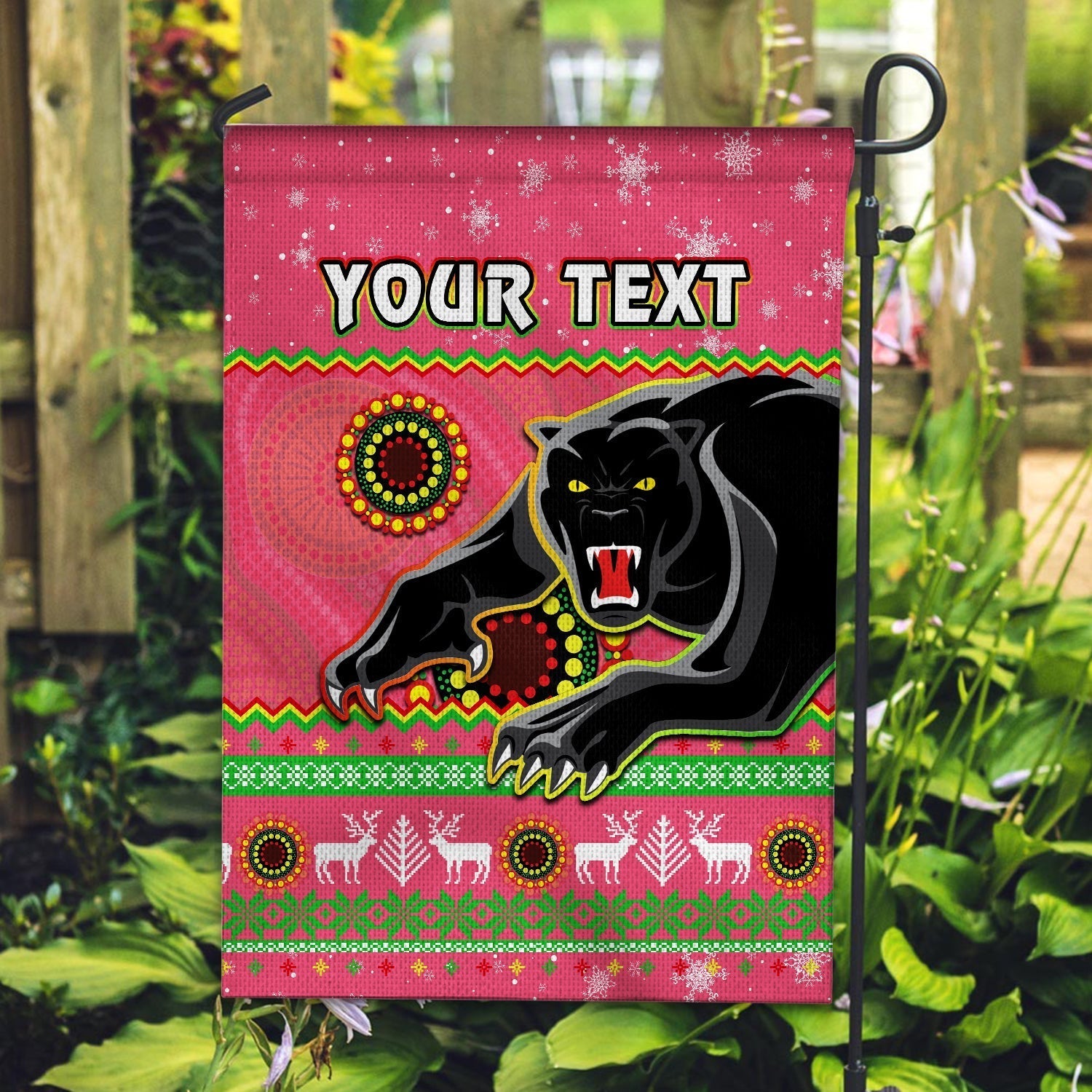 (Custom Personalised) Panthers Christmas Flag Aboriginal Pattern Penrith Pink Version - Vibe Hoodie Shop