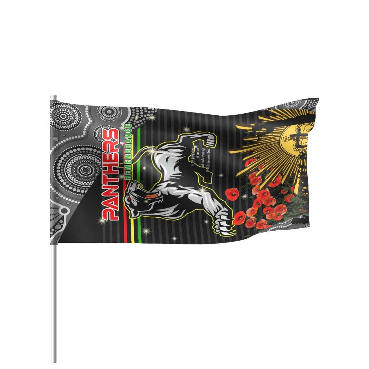 Panthers Rugby ANZAC Aboriginal Flag - Penrith Panthers with Poppy Flower Art Flag LT10 - Vibe Hoodie Shop
