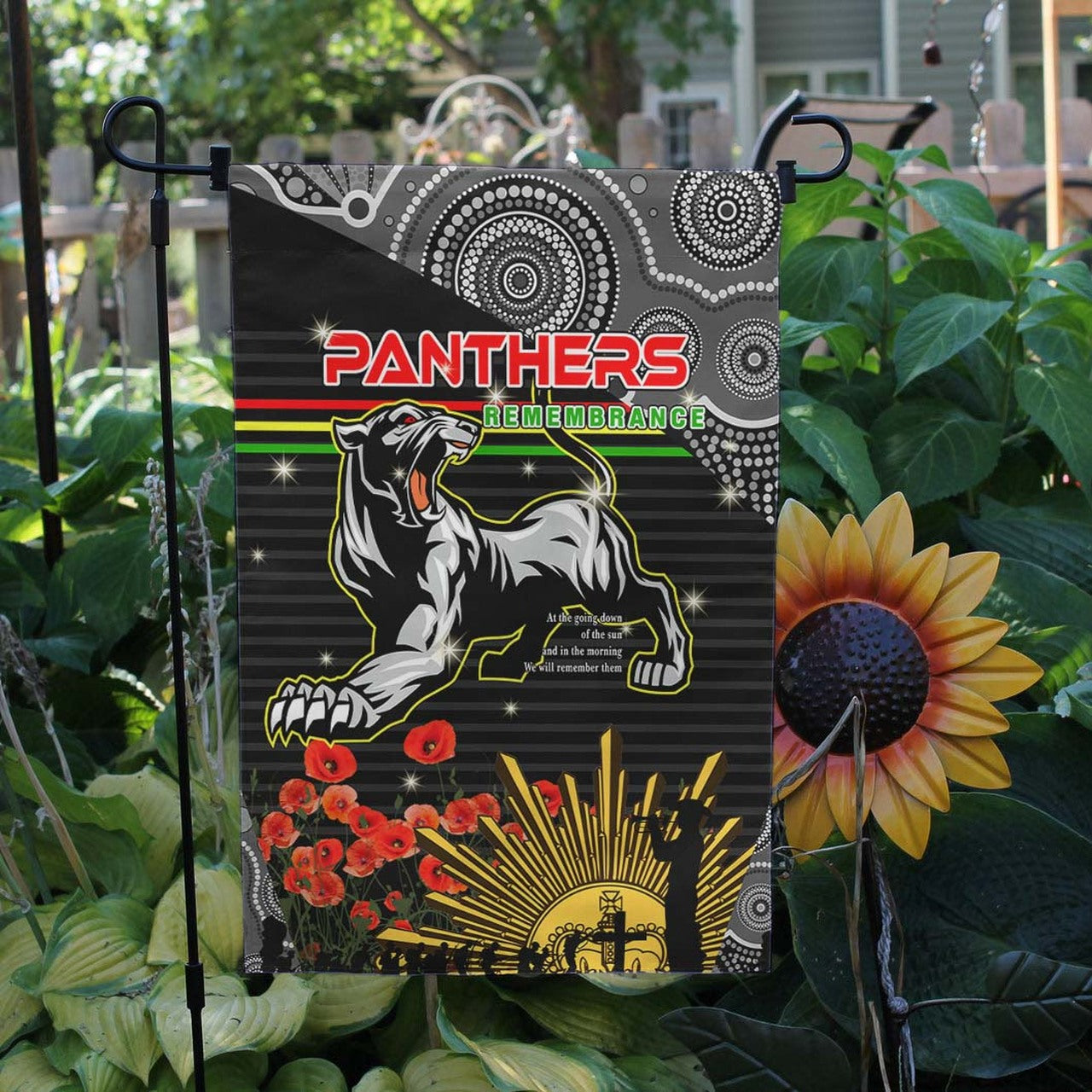 Panthers Rugby ANZAC Aboriginal Flag - Penrith Panthers with Poppy Flower Art Flag LT10 - Vibe Hoodie Shop