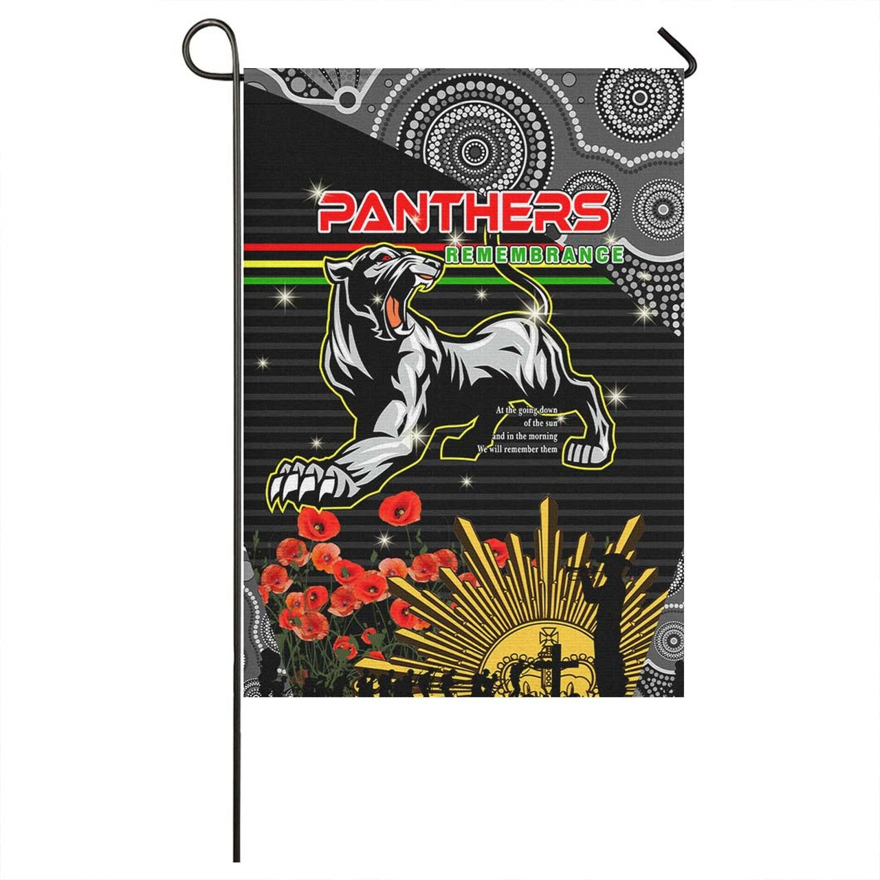 Panthers Rugby ANZAC Aboriginal Flag - Penrith Panthers with Poppy Flower Art Flag LT10 - Vibe Hoodie Shop