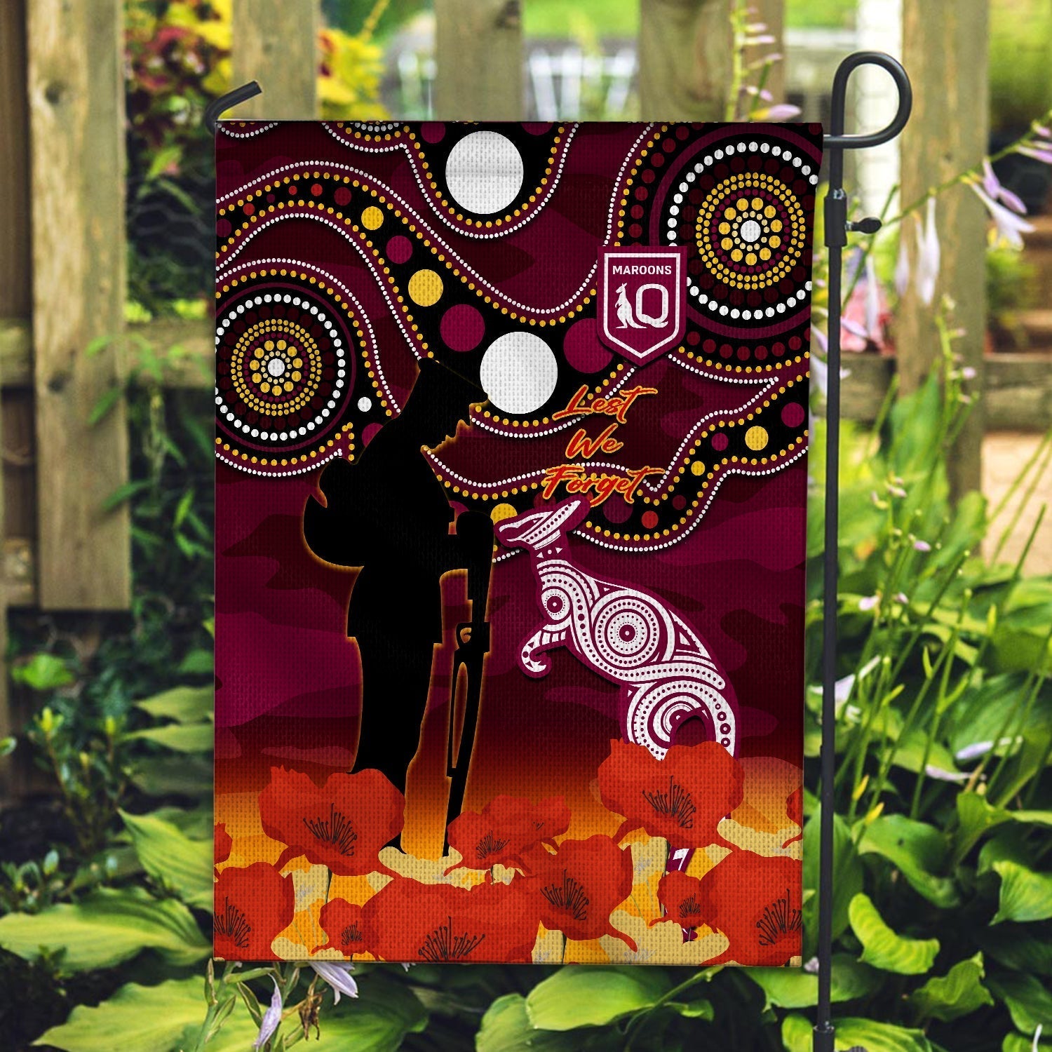 Maroons Rugby ANZAC 2023 Flag QLD Aboriginal Mix Poppy Camouflage - Vibe Hoodie Shop