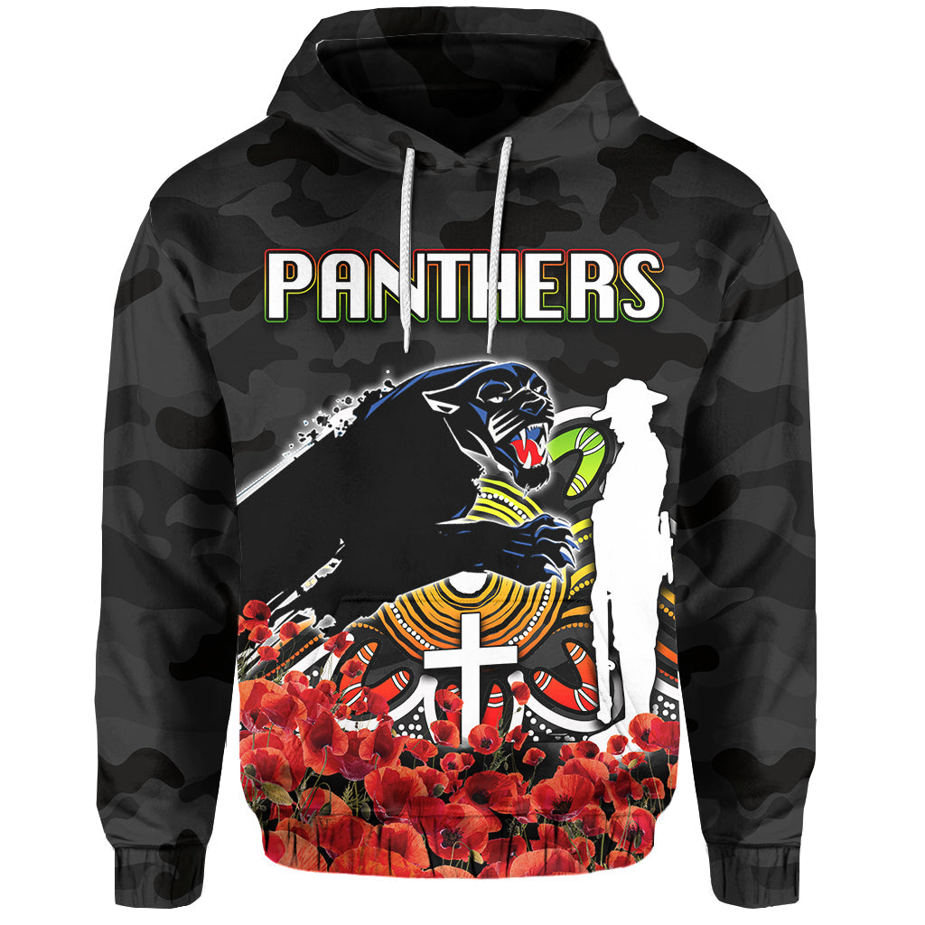 Penrith Panthers Hoodie ANZAC Day Poppy Flowers With Army Patterns LT6 - Vibe Hoodie Shop
