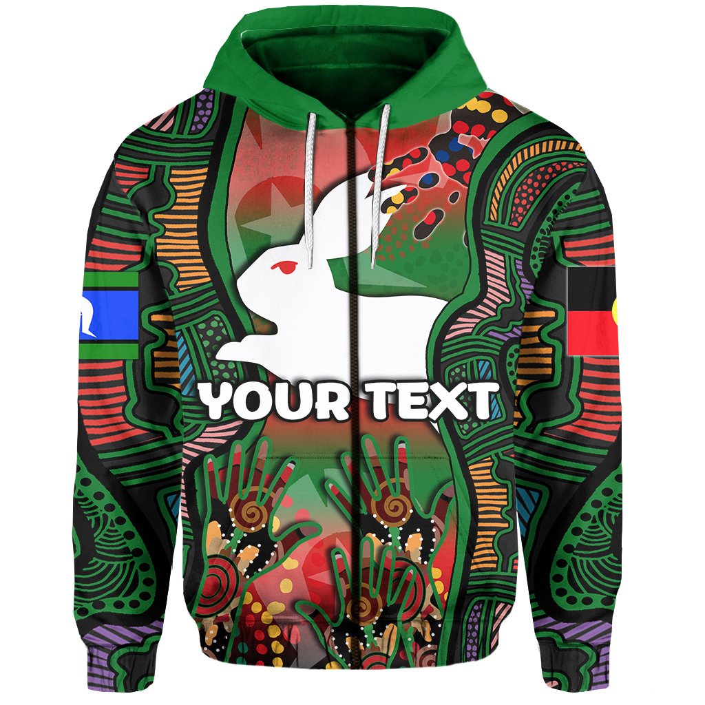 (Custom Personalised) NAIDOC Rabbitohs Zip Hoodie Torres Strait Islanders - Vibe Hoodie Shop