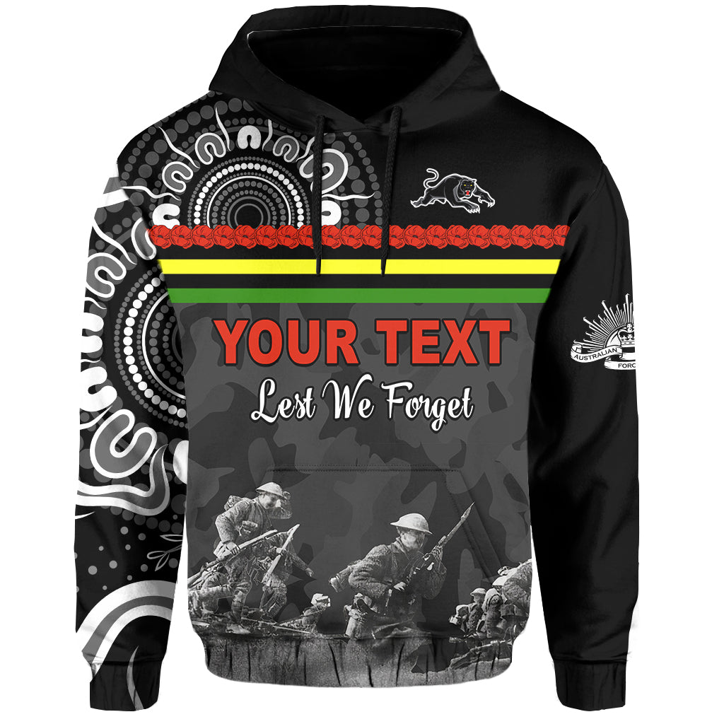(Custom Personalised) Panthers ANZAC Day Hoodie Aboriginal Lest We Forget Ver.02 LT13 - Vibe Hoodie Shop