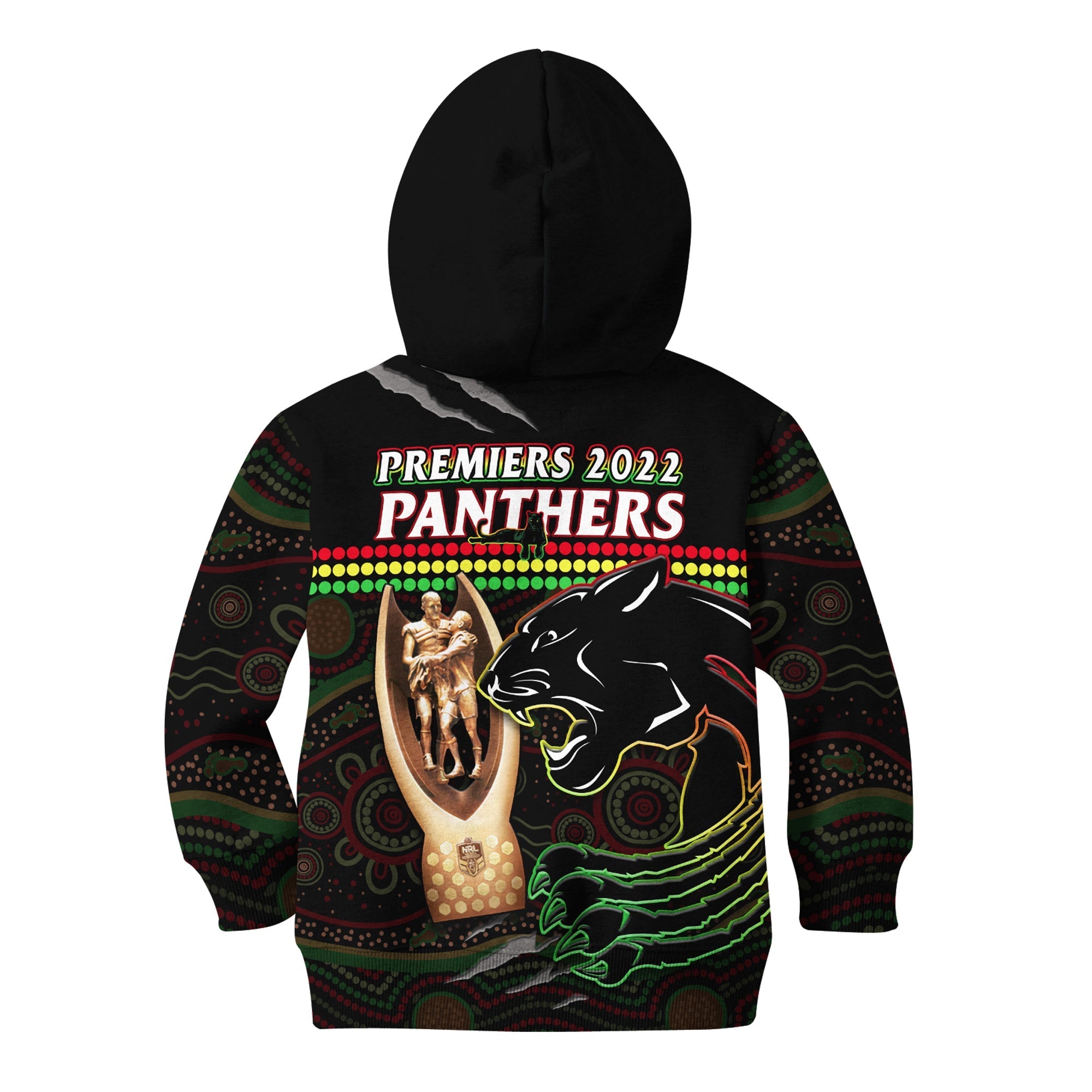 Panthers Rugby Hoodie KID The Riff 2022 Premiers Aboriginal Art - Vibe Hoodie Shop